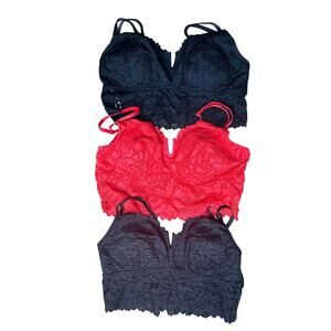 PINK Victoria’s Secret Lace Bralette Set M Black & Red Longline Plunge